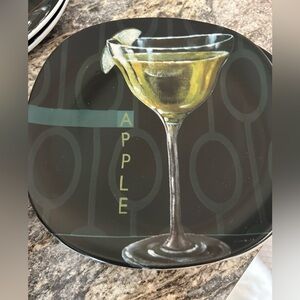 4 cocktail plates. Mikasa. Apple, Lemon, Cosmo and Original Martinis